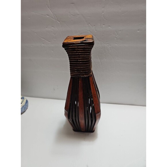 Stained Bamboo Wicker Work Vase 14" - Picture 2 of 6